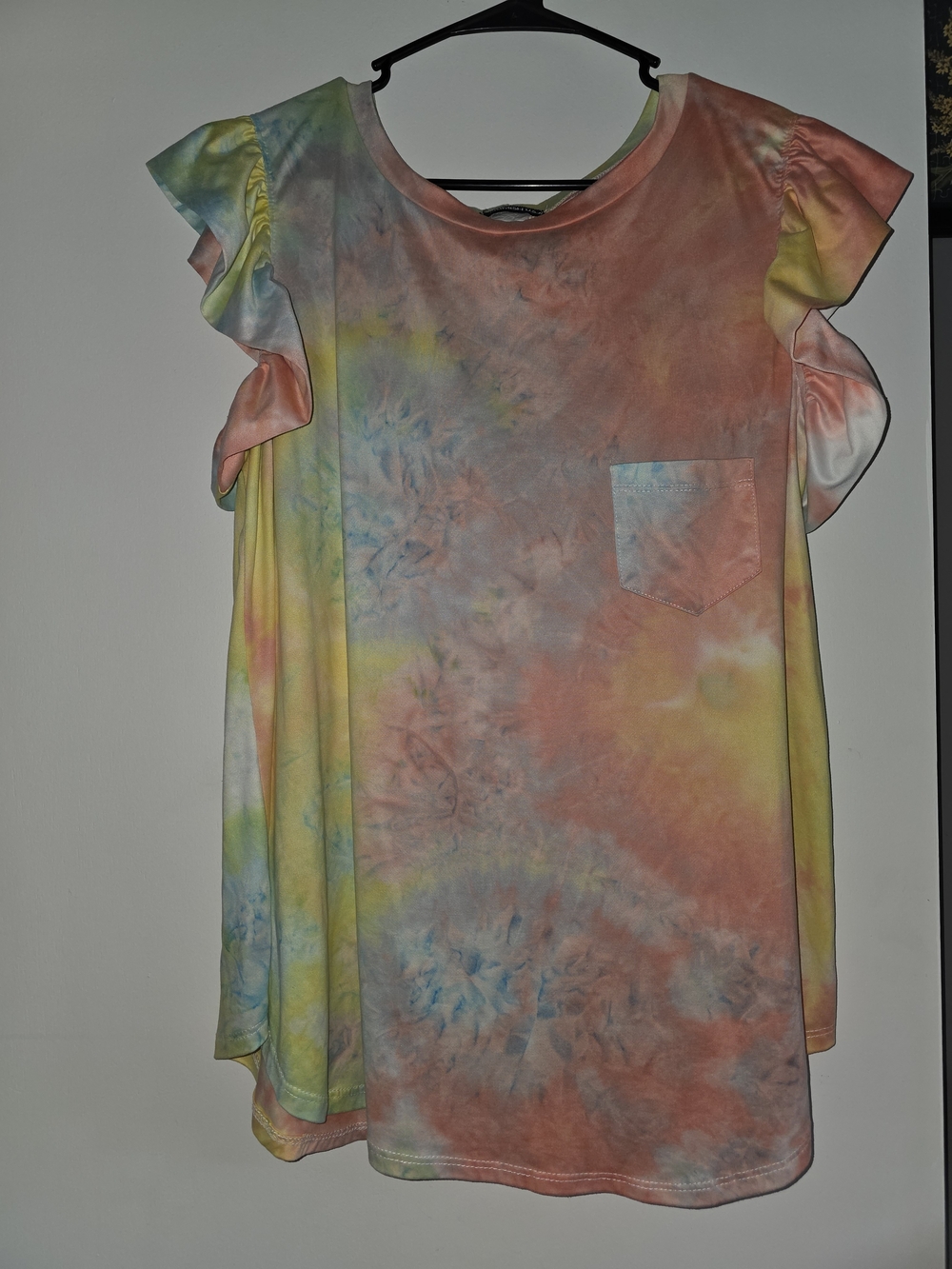 HEIMISH USA Pastel Tie-Dye Flutter Sleeve Top in Peach, Yellow, Blue, Cream